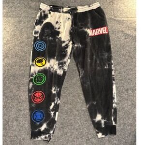 Marvel Avengers Tie Dye Joggers Mens XL Black White Cloud Wash Sweatpants Logo
